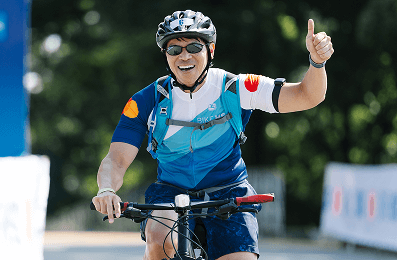 Biker giving thumbs up sign