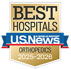 Golden badge for the #1 Best Hospital in Orthopedics for 2025-2026 by U.S. News & World Report